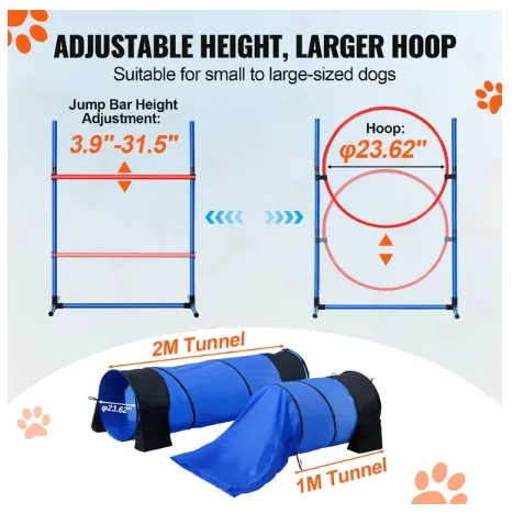 Agility Training Equipment 7 PCS Set with Hurdles, 2 Tunnels, Jump Ring for Dogs