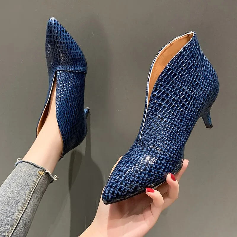 Amozae Pointy V-neck Patent-leather Single Women Shoes High Heels Spring Versatile Retro Chunky Single Shoes Zapatos De Mujer Black