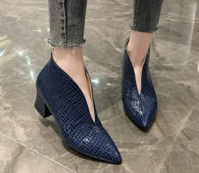 Amozae Pointy V-neck Patent-leather Single Women Shoes High Heels Spring Versatile Retro Chunky Single Shoes Zapatos De Mujer Black