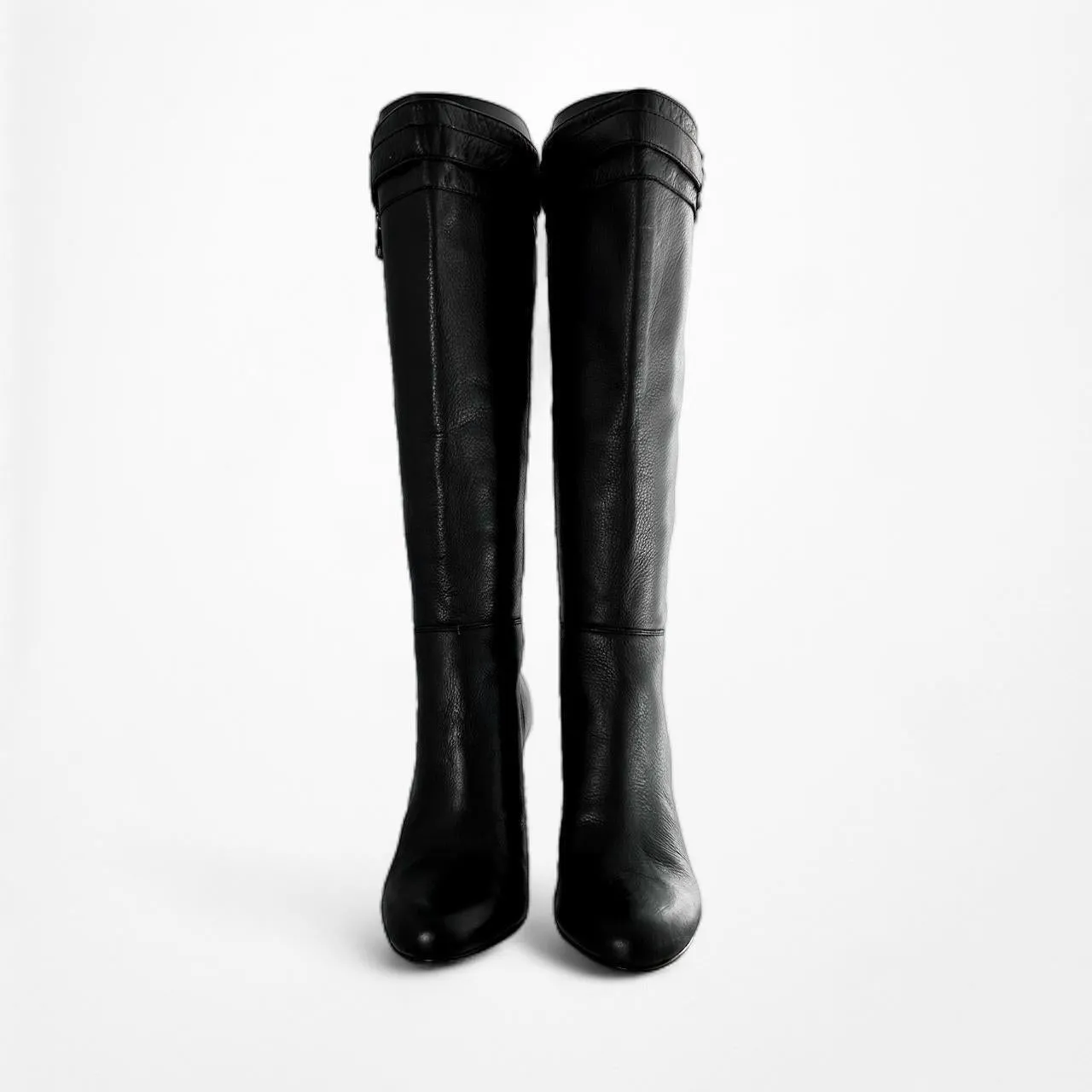 Ann Taylor Black Knee High Leather Round Toe Block Heel Boots Size 6.5