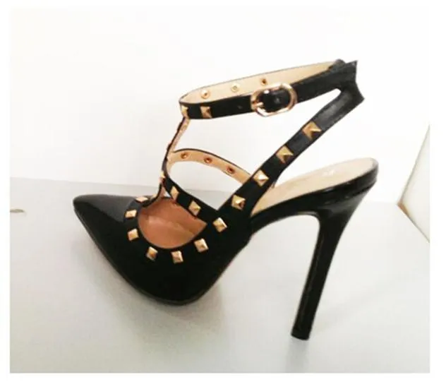 BAYUXSHUO Hot Women Pumps Ladies Sexy Pointed Toe High Heels Fashion Buckle Studded Stiletto High Heel Sandals Shoes Large Size