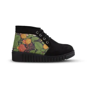 Black Bootie Surrounded Leaves