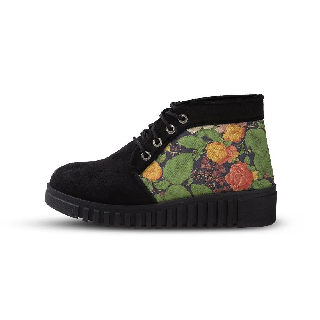 Black Bootie Surrounded Leaves