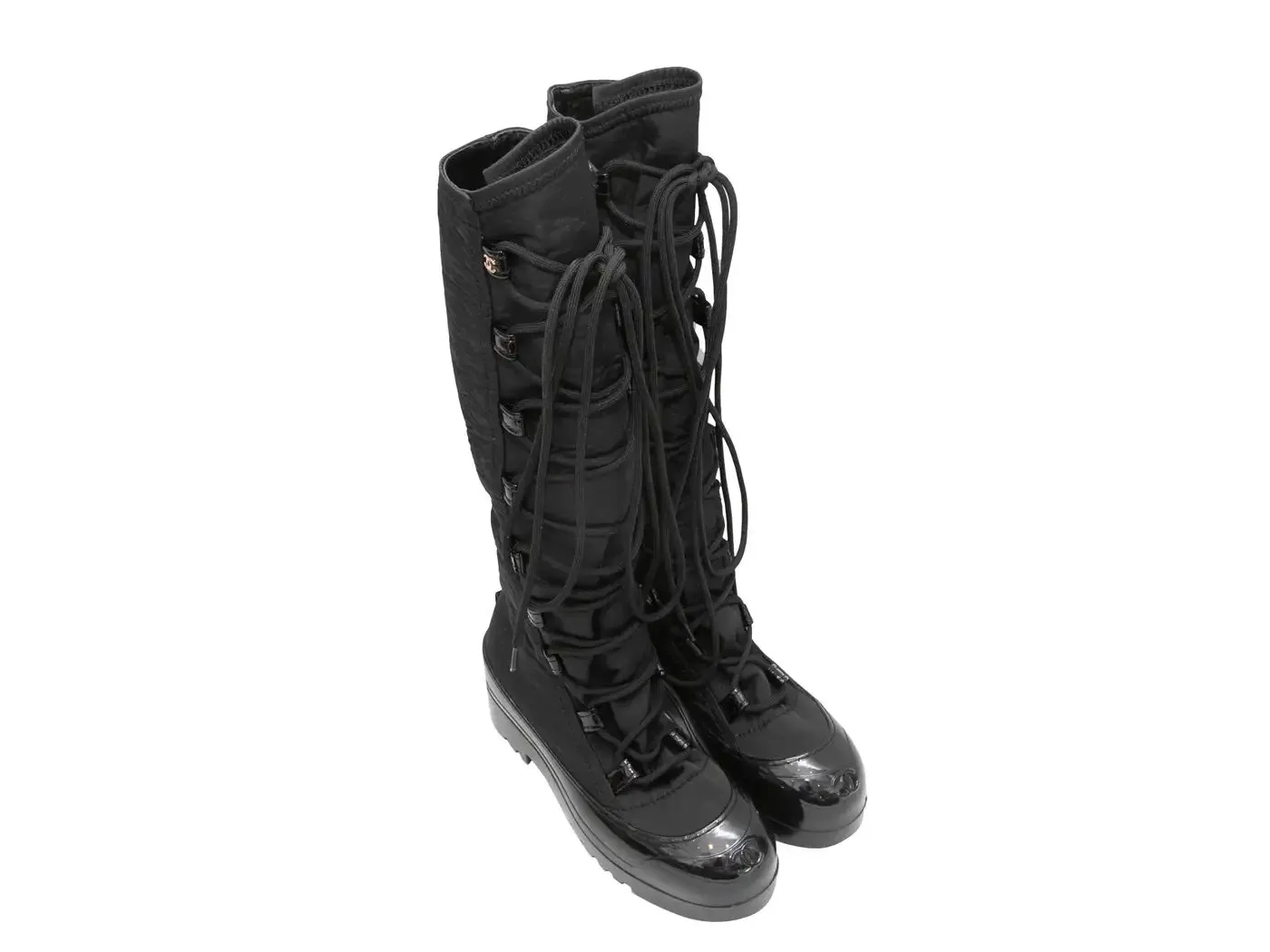 CHANEL CC LACE-UP KNEE HIGH SNOW BOOTS