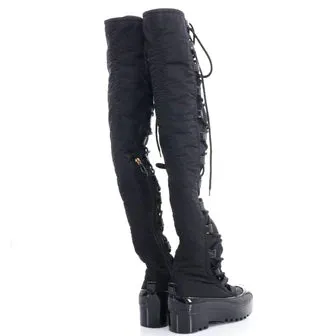 CHANEL CC LACE-UP KNEE HIGH SNOW BOOTS