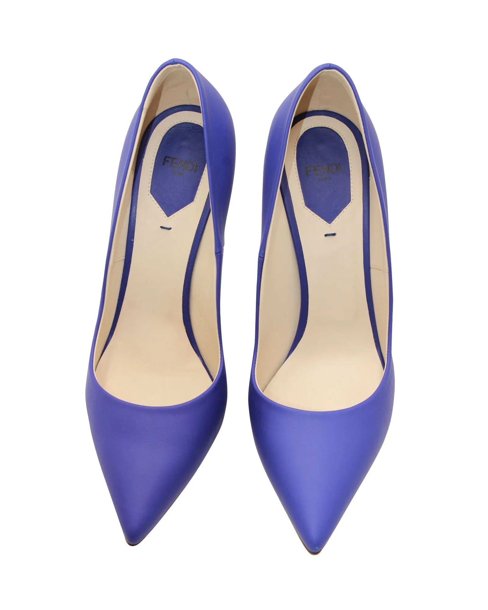 Fendi Pointed Toe Pumps in Blue Leather