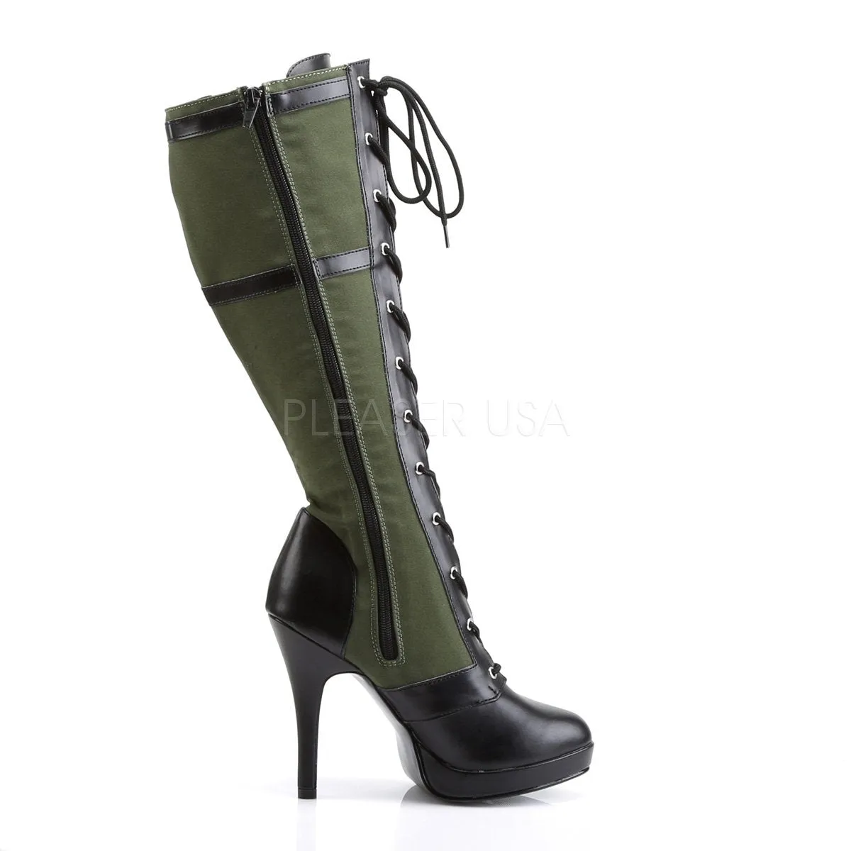 Front Lace-Up Knee High Military Boot with Star and 4-inch Spike Heel ARENA-2022