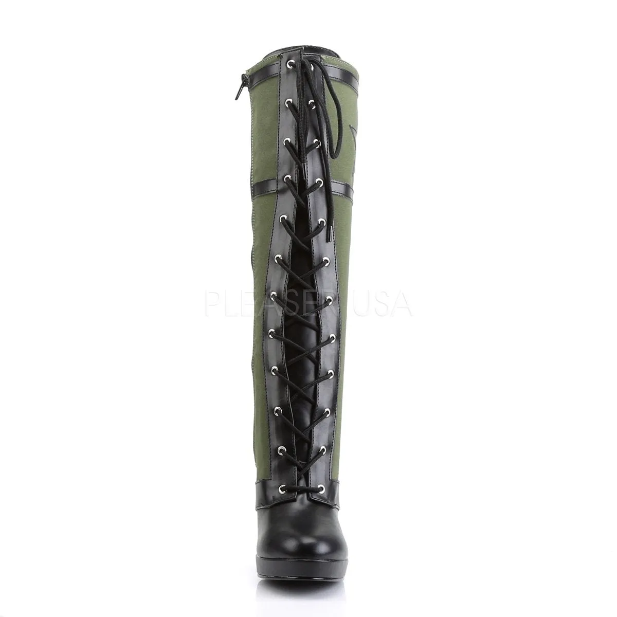 Front Lace-Up Knee High Military Boot with Star and 4-inch Spike Heel ARENA-2022
