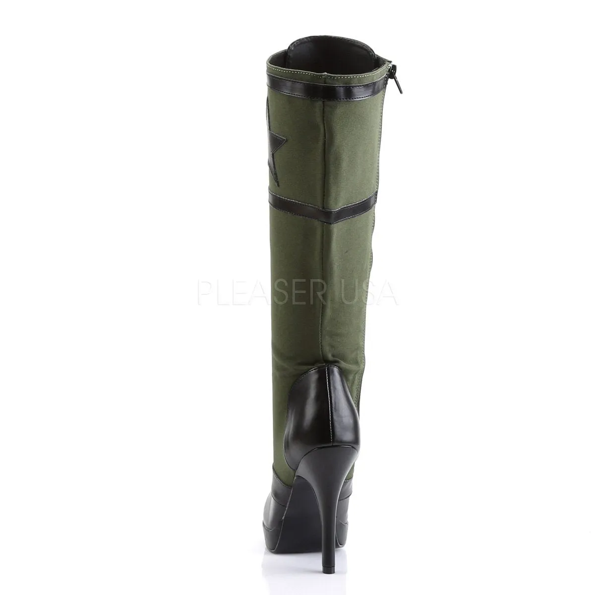 Front Lace-Up Knee High Military Boot with Star and 4-inch Spike Heel ARENA-2022