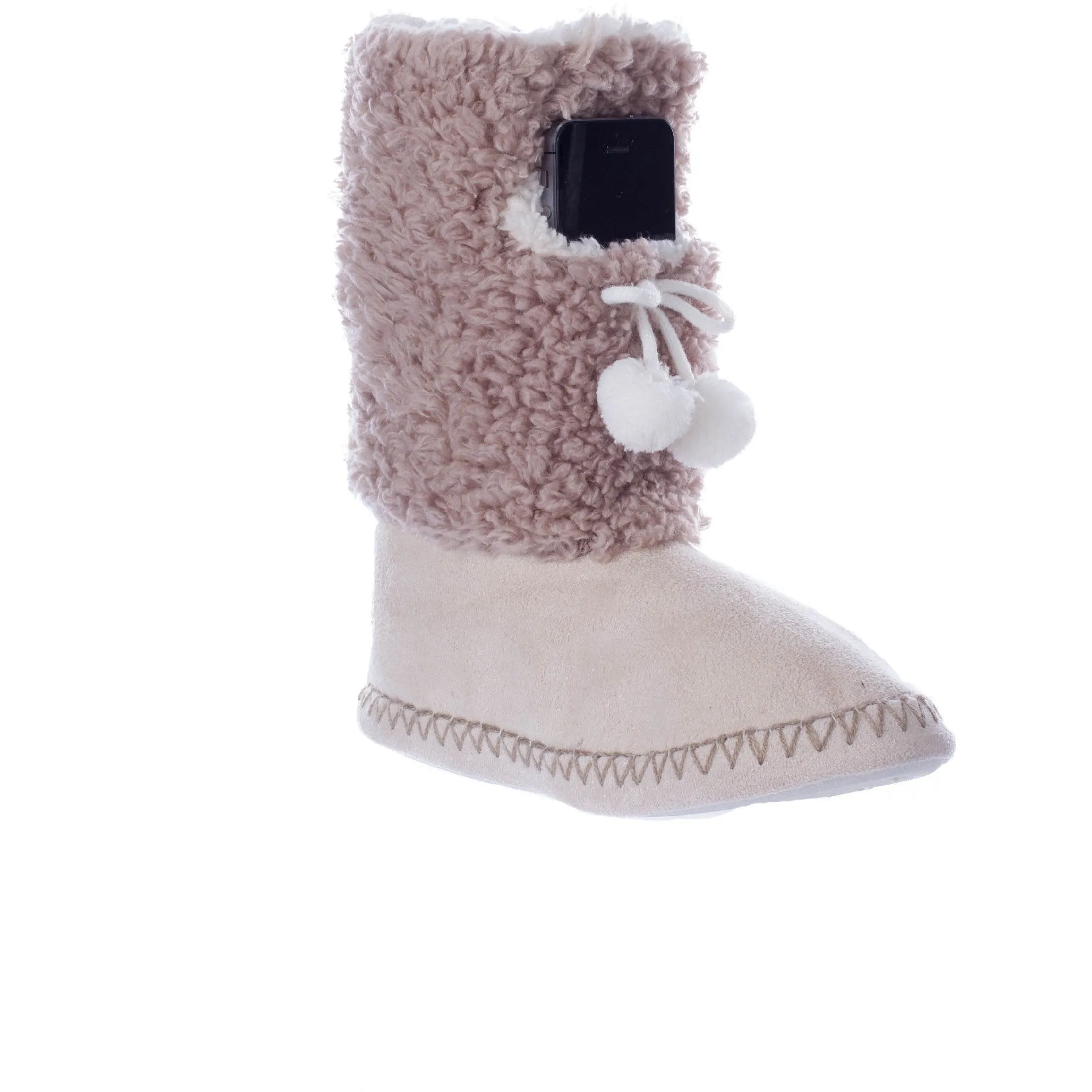Navajo Fuzzy Slipper Boots with Indoor Outdoor Sol