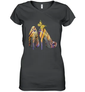NFL Baltimore Ravens Steelers Rhinestone High Heels Women's Vneck