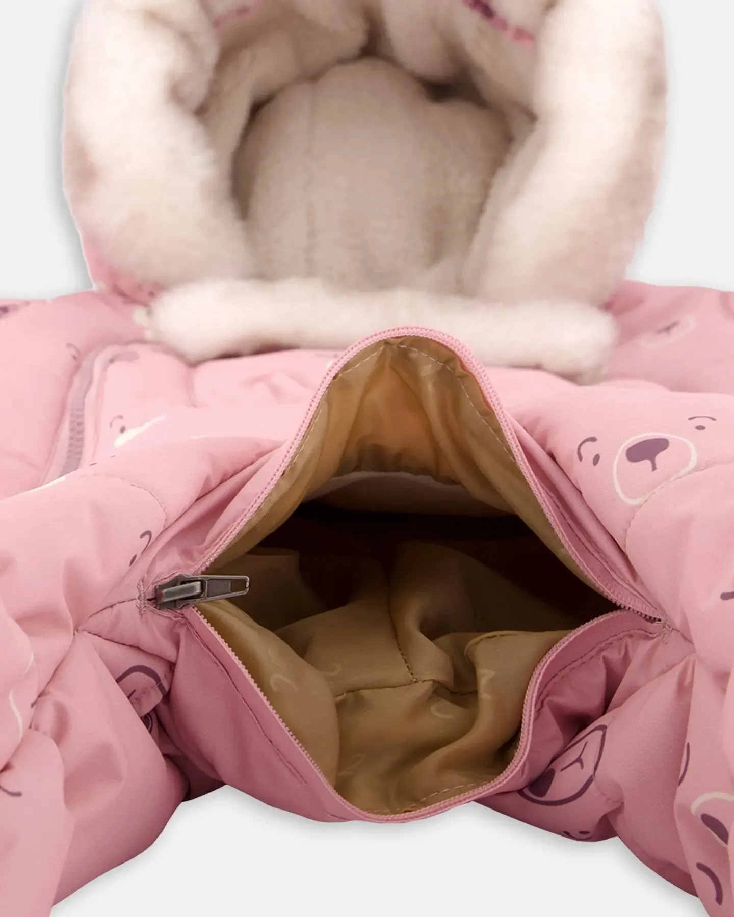 One Piece Baby Snowsuit Pink Bears Designed For Car Seat