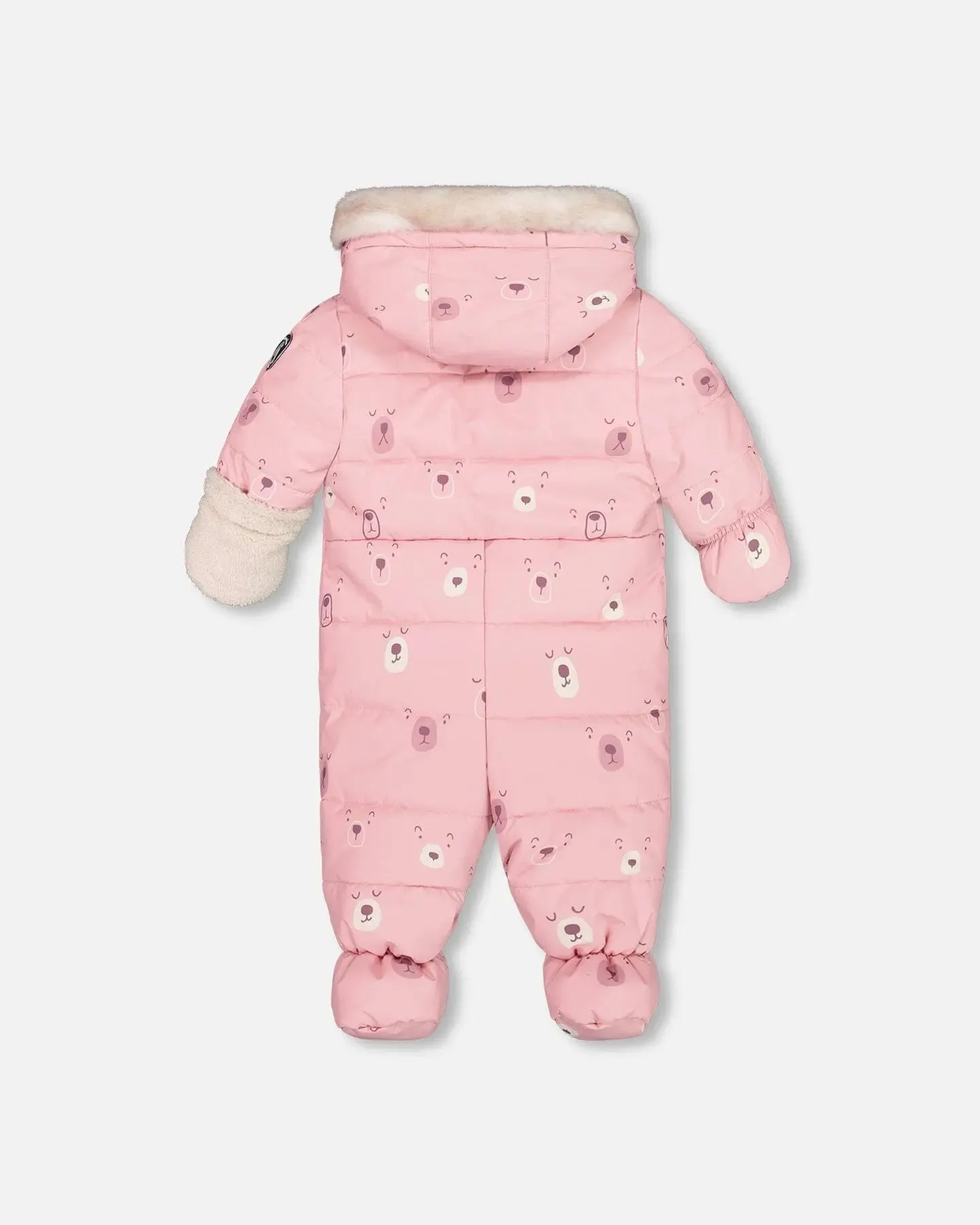One Piece Baby Snowsuit Pink Bears Designed For Car Seat