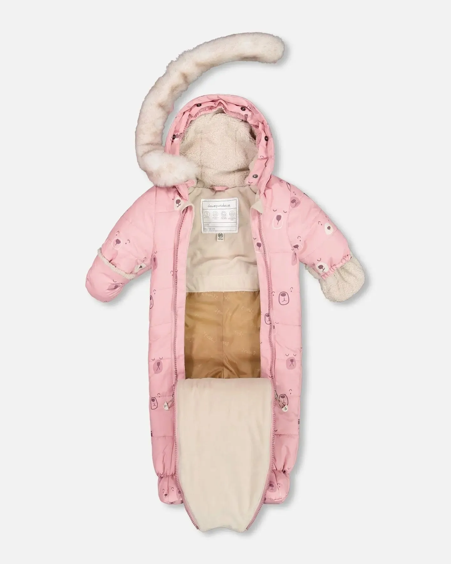 One Piece Baby Snowsuit Pink Bears Designed For Car Seat