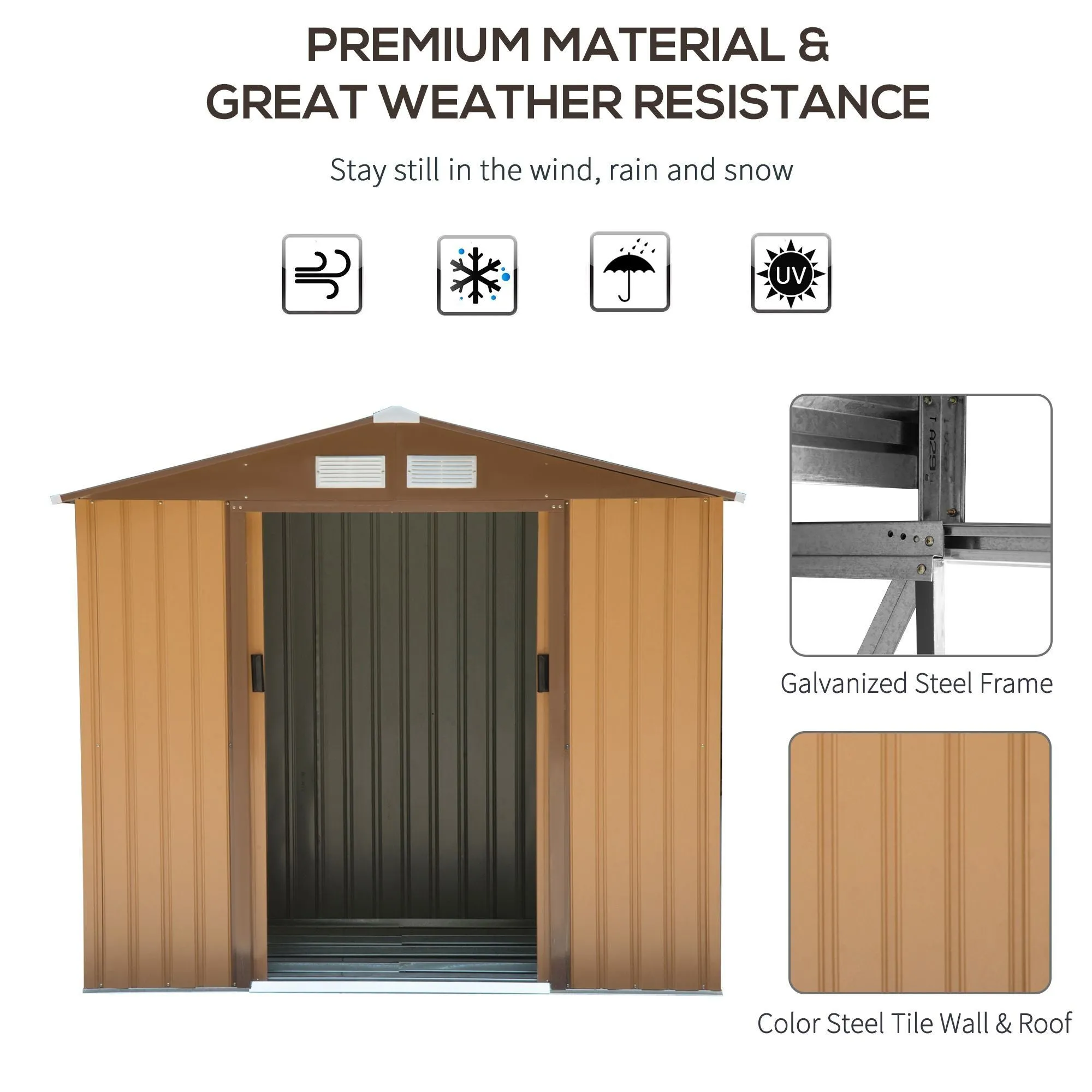 Outsunny 7' x 4' Outdoor Storage Shed, Garden Tool House with
