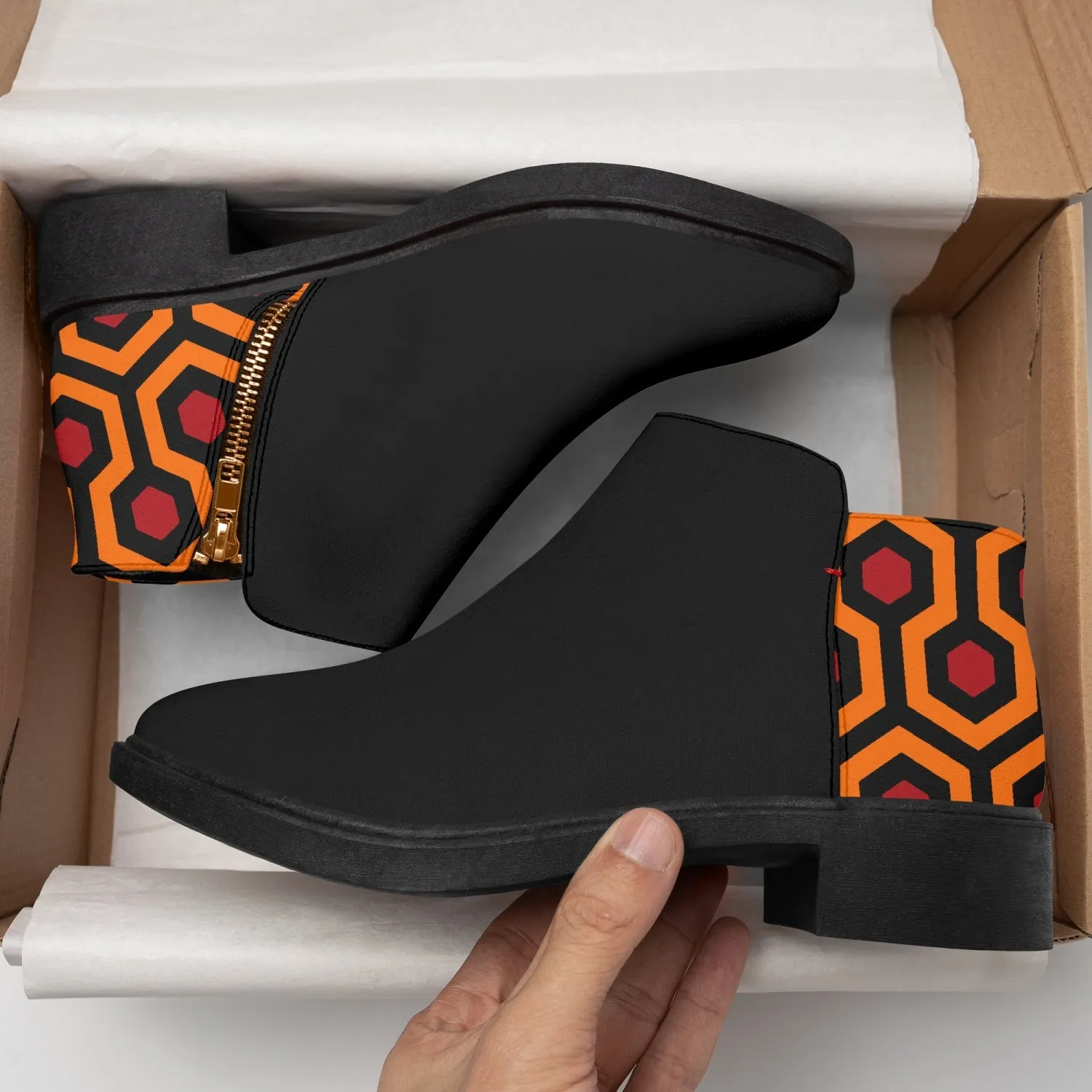 The Shining overlook Hotel Pattern Ankle Zipper Boots