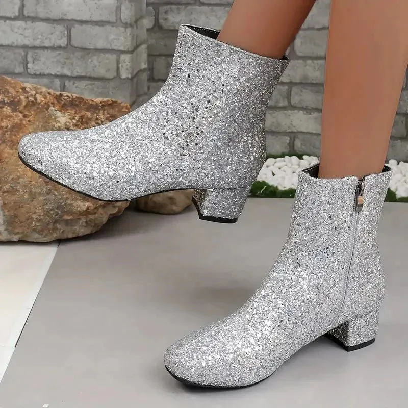 Vera | Glitter Block Heel Ankle Boots