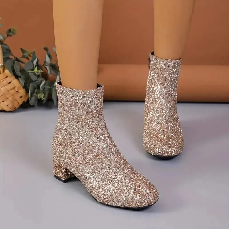Vera | Glitter Block Heel Ankle Boots
