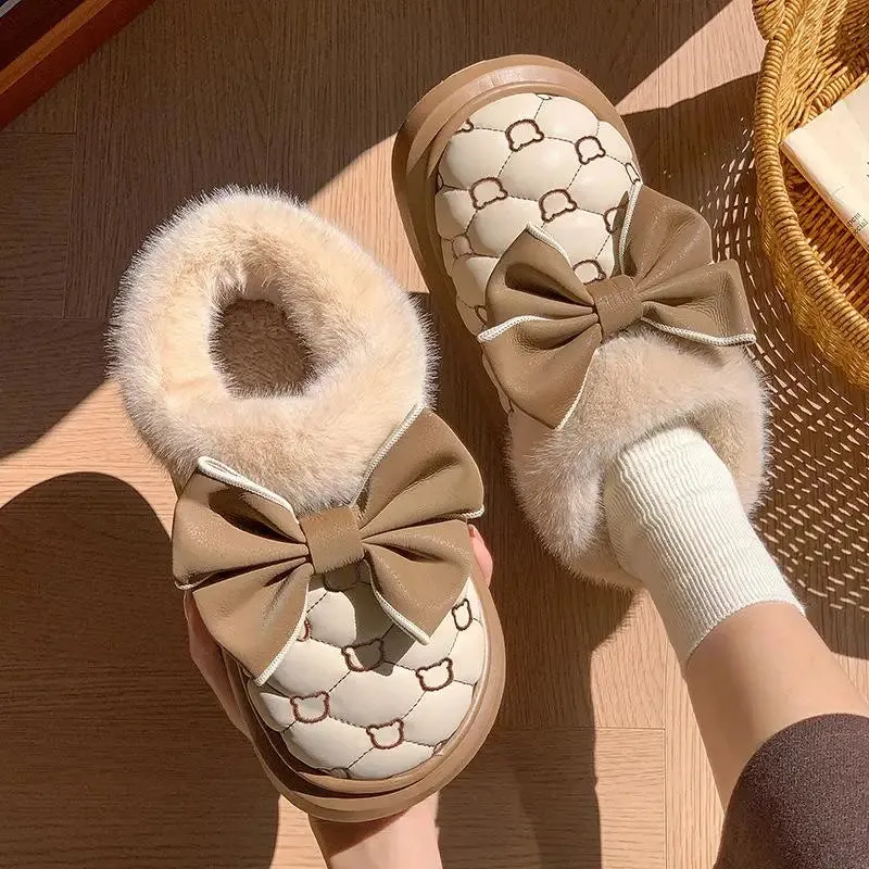Warm and comfy fur indoor and outdoor slip on snow boots ankle boots