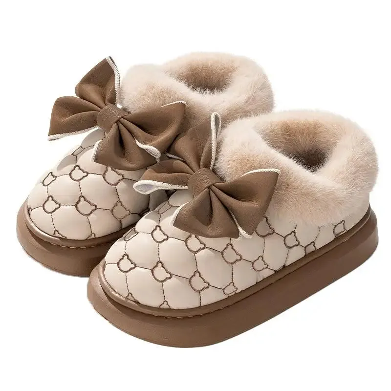 Warm and comfy fur indoor and outdoor slip on snow boots ankle boots