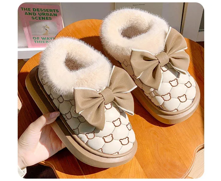 Warm and comfy fur indoor and outdoor slip on snow boots ankle boots