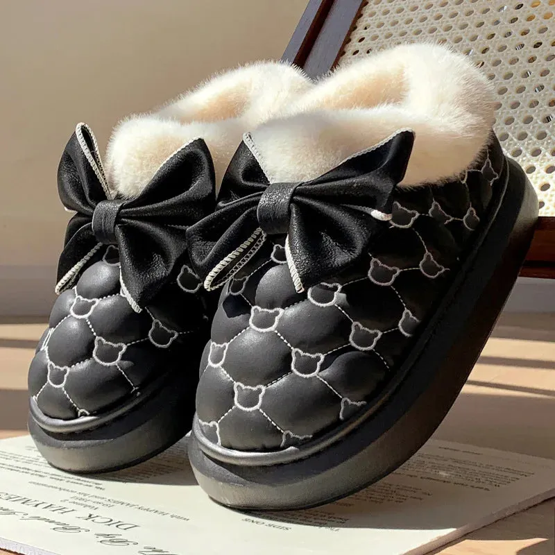 Warm and comfy fur indoor and outdoor slip on snow boots ankle boots