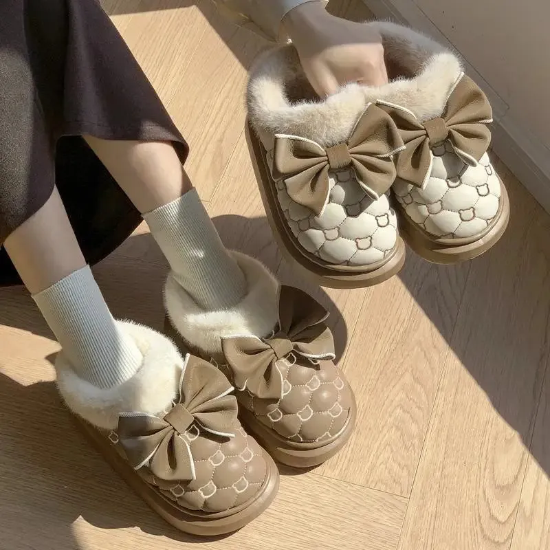 Warm and comfy fur indoor and outdoor slip on snow boots ankle boots