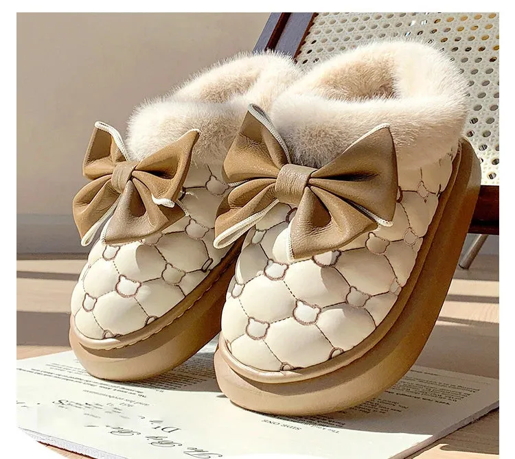 Warm and comfy fur indoor and outdoor slip on snow boots ankle boots
