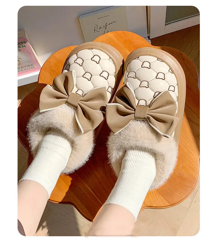 Warm and comfy fur indoor and outdoor slip on snow boots ankle boots