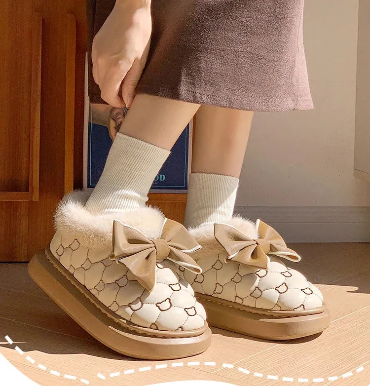 Warm and comfy fur indoor and outdoor slip on snow boots ankle boots