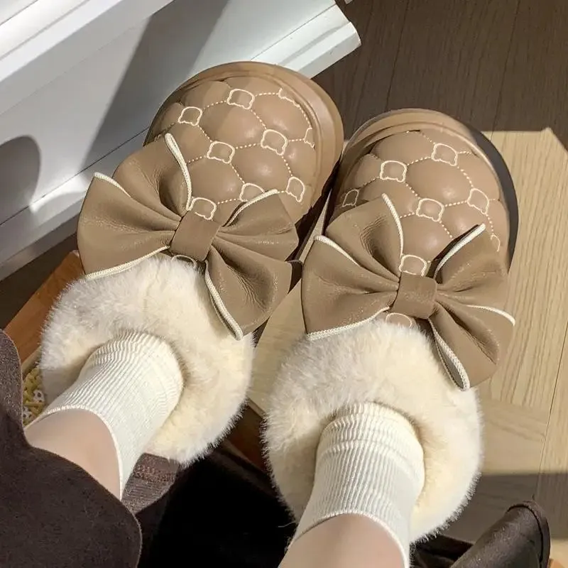 Warm and comfy fur indoor and outdoor slip on snow boots ankle boots