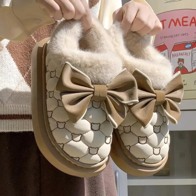 Warm and comfy fur indoor and outdoor slip on snow boots ankle boots