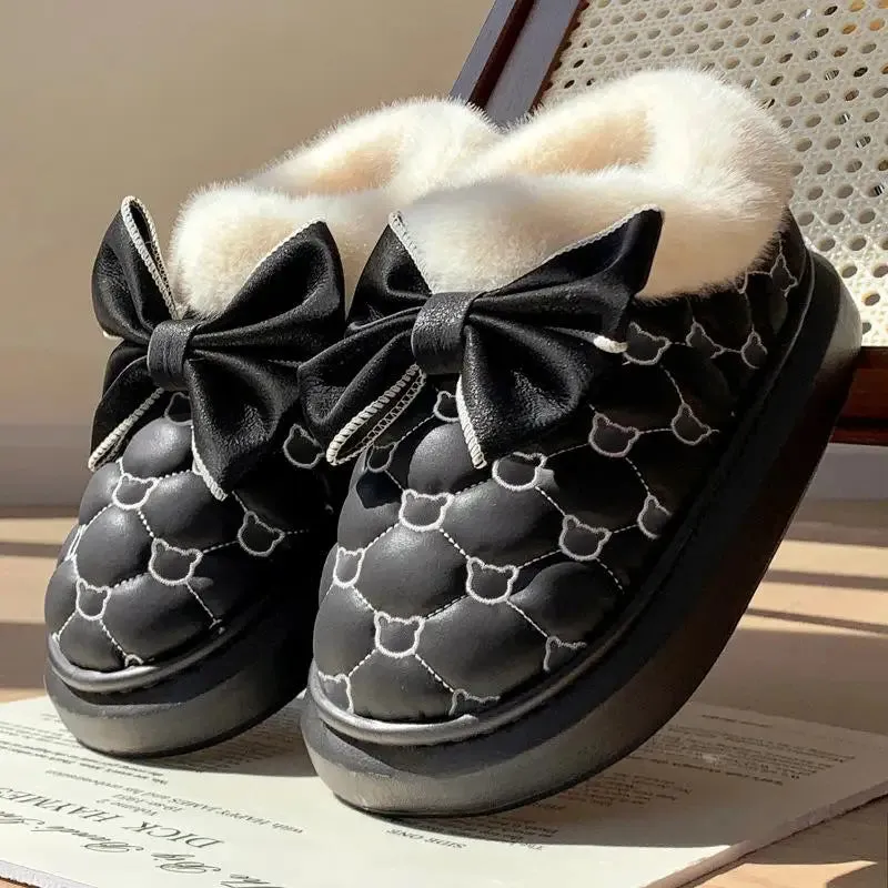 Warm and comfy fur indoor and outdoor slip on snow boots ankle boots
