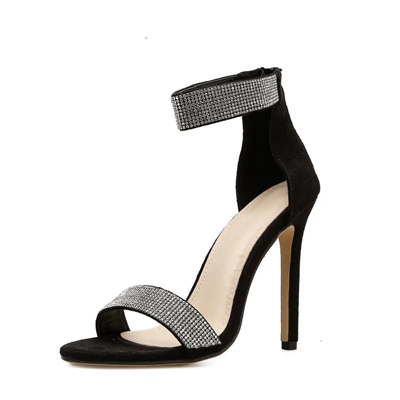 Women Open Toe High Heels with Crystals